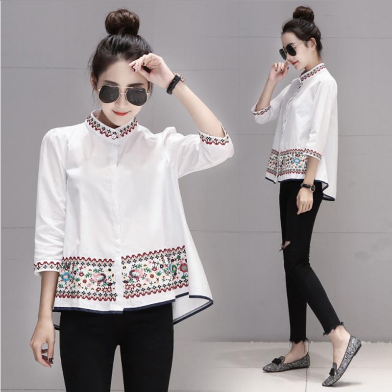 Áo Sơ Mi Nữ Cotton Thêu Tay Họa Tiết SM73 - Hàng Quảng Châu Cao Cấp
