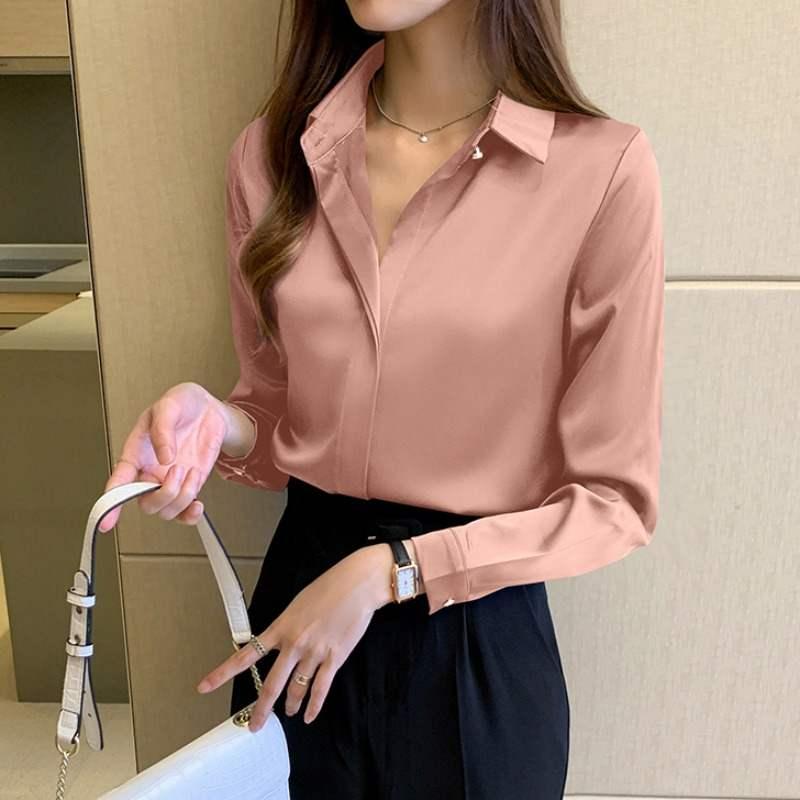 Áo Sơ Mi Lụa Satin Hồng Thiết Kế Phong Cách Châu Âu SM63 - Hàng Quảng Châu Cao Cấp