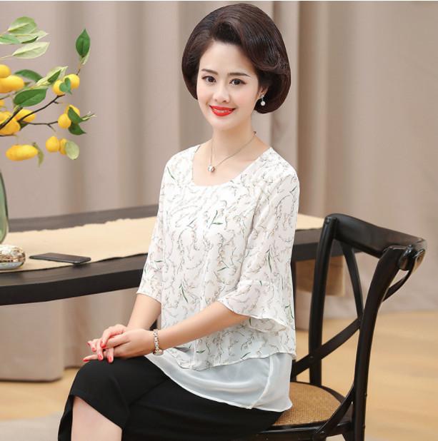 Áo Kiểu Hoa Trung Niên Mềm Đẹp Cho Mẹ SM65 - Hàng Quảng Châu Cao Cấp