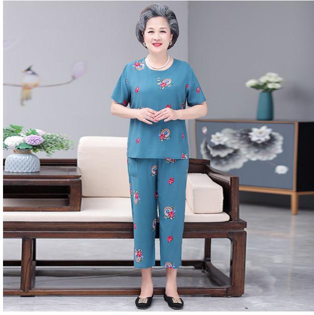 Bộ Đồ Mặc Nhà Cotton Lụa Mềm Mát Cho Bà Cho Mẹ AB14 - Hàng Quảng Châu Cao Cấp