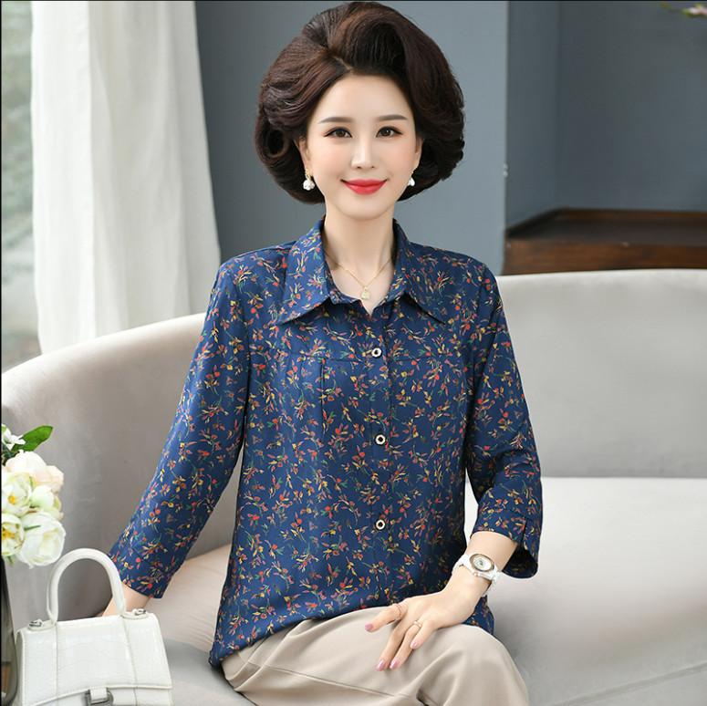 Áo Sơ Mi Cotton Lụa Dài Tay Cho Mẹ SM95 - Hàng Quảng Châu Cao Cấp