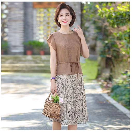 Váy Đầm Trung Niên Hai Mảnh Cho Mẹ VH13 - Hàng Quảng Châu Cao Cấp
