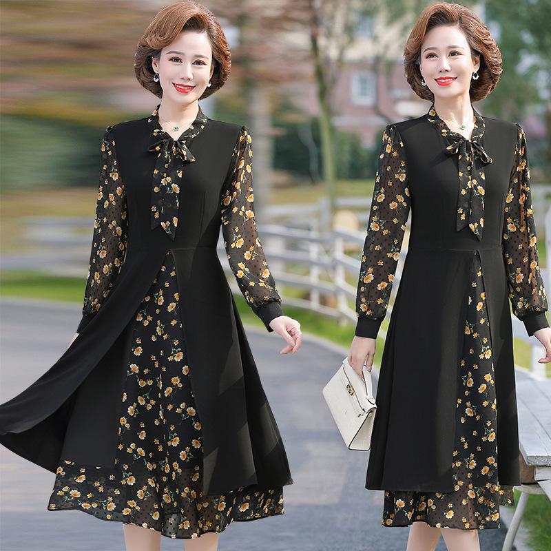 Váy Đầm Trung Niên Hoa Lịch Sự VH19 - Hàng Quảng Châu Cao Cấp