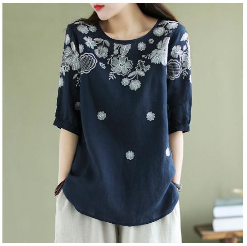 Áo Lanh Cotton Nữ Thêu Hoa Mùa Hè SM25 - Hàng Quảng Châu Cao Cấp