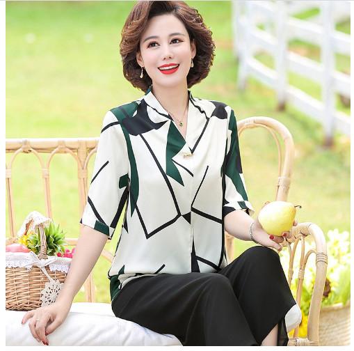 Áo Thun Lụa Trung Niên Họa Tiết Sang Trọng SM70 - Hàng Quảng Châu Cao Cấp