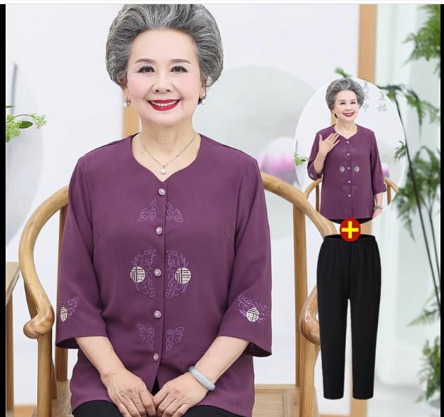 Bộ Đồ Quần Áo Cho Bà Cho Mẹ Lịch Sự AB11 - Hàng Quảng Châu Cao Cấp