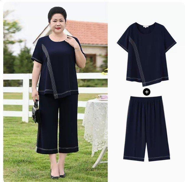 Bộ Đồ Trung Niên Lịch Sự Cho Mẹ Béo AB51 - Hàng Quảng Châu Cao Cấp