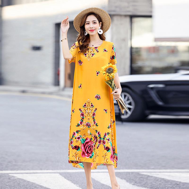 Đầm Lụa Cotton Nguyên Chất  Trung Niên Mềm Mát Mùa Hè VH83 - Hàng Quảng Châu Cao Cấp
