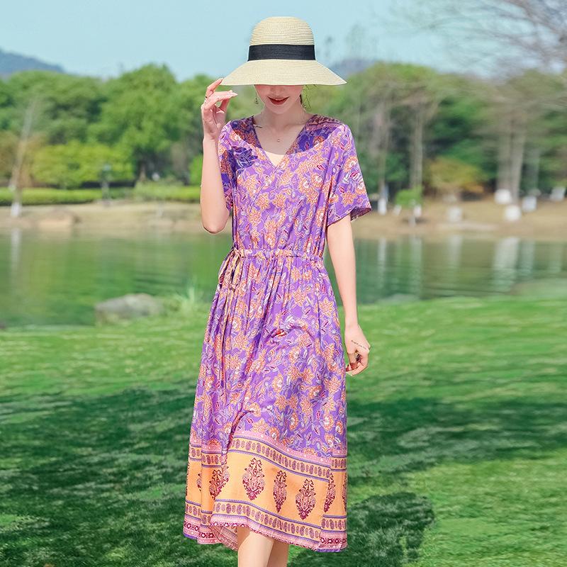 Đầm Cotton Lụa Mềm Mát In Hoa Thời Trang Mùa Hè VH04- Hàng Quảng Châu Cao Cấp