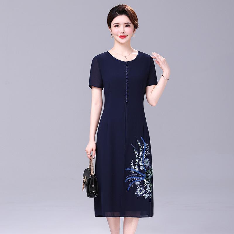 Đầm Voan Trung Niên Thêu Dáng Xòe Sang Trọng VH07 - Hàng Quảng Châu Cao Cấp