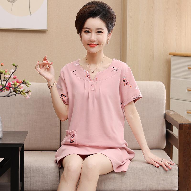 Đầm Ngủ Ngắn Tay Mùa Hè Bằng Cotton Cho Mẹ VH08 - Hàng Quảng Châu Cao Cấp 