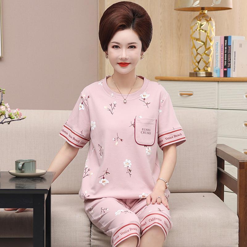 Bộ Đồ Ngủ Ngắn Tay Bằng Cotton Cho Mẹ AB06 - Hàng Quảng Châu Cao Cấp
