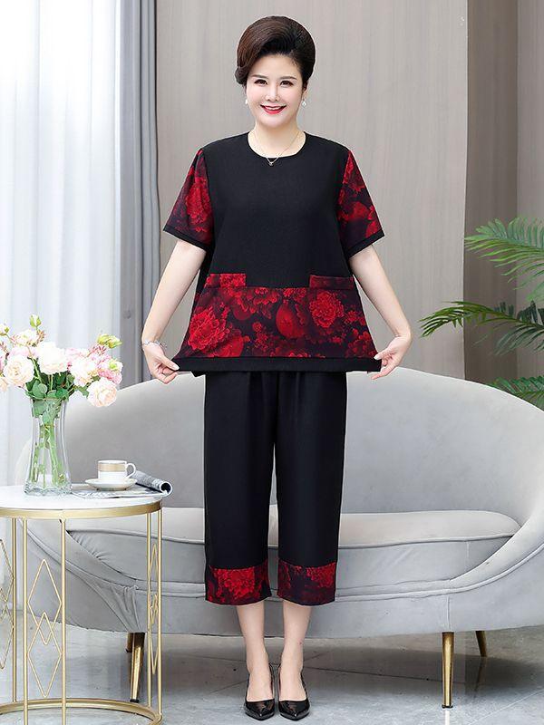  Bộ Đồ Hoa Đỏ Mùa Hè Mềm Đẹp Cỡ Lớn Cho Mẹ Béo AB09 - Hàng Quảng Châu Cao Cấp
