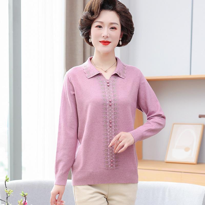 Áo Len Cổ Vuông Họa Tiết Cá Tính Cho Mẹ AL37 - Hàng Quảng Châu Cao Cấp