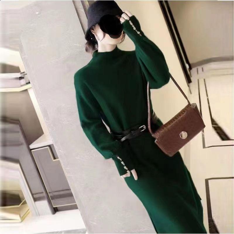 Đầm Len Dáng Dài Màu Trơn Phong Cách Cổ Điển Kèm Đai Lưng AL11 - Hàng Quảng Châu Cao Cấp
