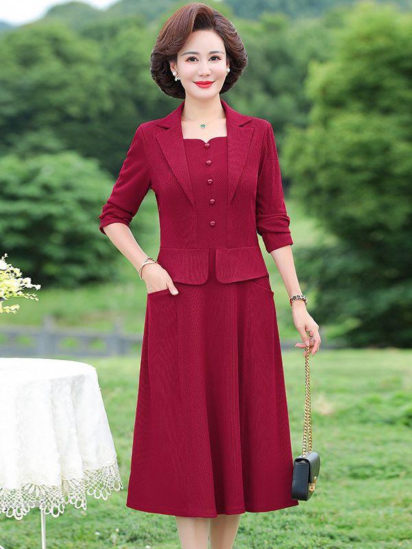  Váy Dài Tay Cổ Vest Nữ Tính Của Mẹ  VH14 - Hàng Quảng Châu Cao Cấp