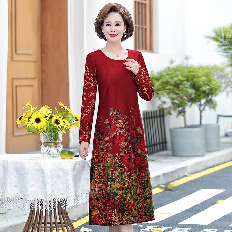 Váy Dài Tay Mùa Thu Cho Mẹ VH35 - Hàng Quảng Châu Cao Cấp