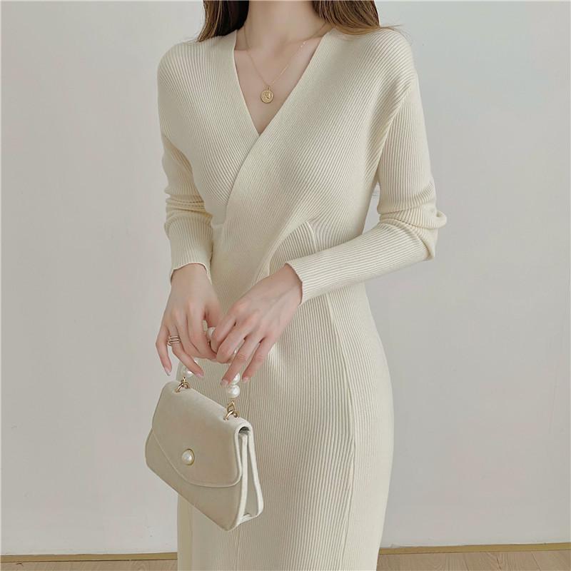 Đầm Len Cổ V Ôm Eo Thanh Lịch Khí Chất AL75 - Hàng Quảng Châu Cao Cấp