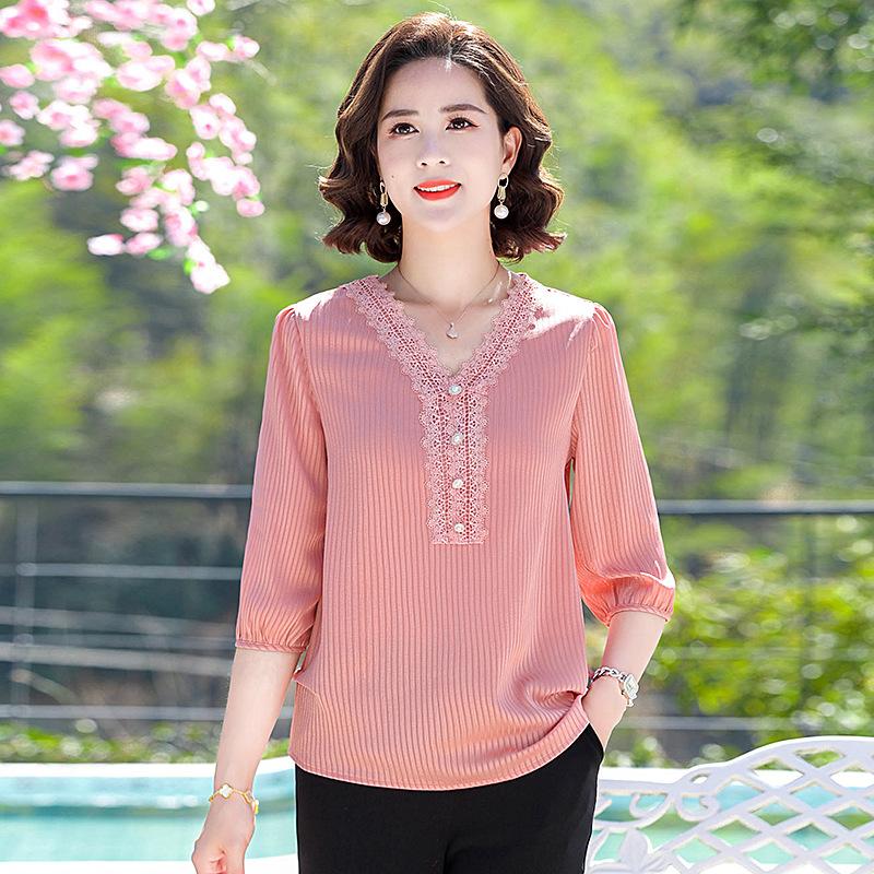 Áo Sơ Mi Phối Ren Tay Lỡ Cho Mẹ Lịch Sự SM76 - Hàng Quảng Châu Cao Cấp