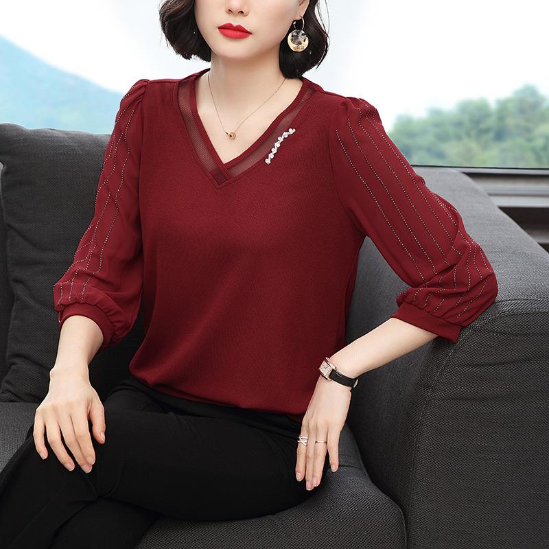  Áo Sơ Mi Dài Tay Xuân Thu Lịch Sự Cho Mẹ Trung Niên SM110 - Hàng Quảng Châu Cao Cấp